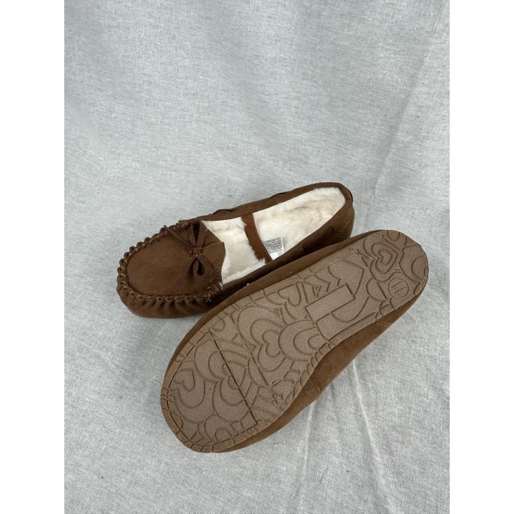 Cat & Jack Girls Chestnut Brown‎ Faux Fur Lined Moccasin Slippers Size 11 NWT